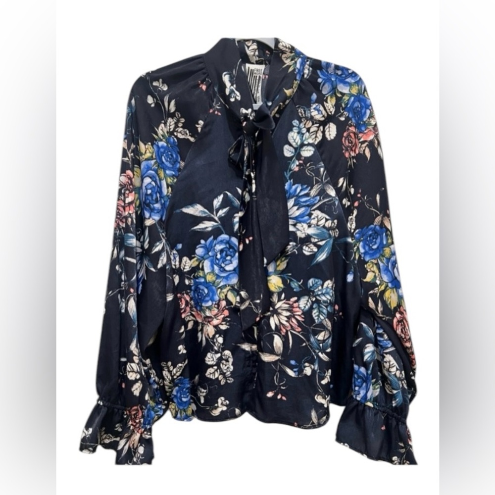 Free People women’s Large long sleeve button up blue multicolored floral blouse